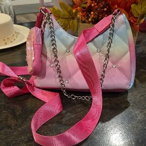 Vibrant Pink and Multicolor Quilted Shoulder Bag